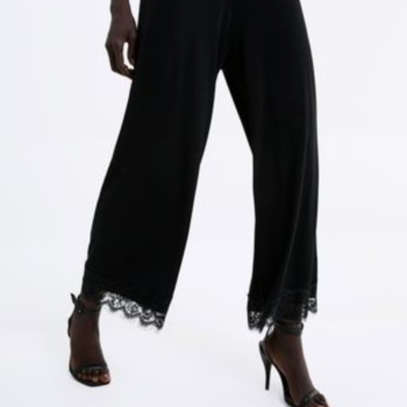 ZARA // wide leg pants lace trim - Picture 3 of 8
